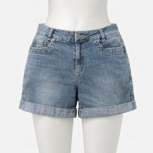Cato Womens Medium Wash Denim Cuffed Jean Shorts Size 8 Blue Embroidered Pockets